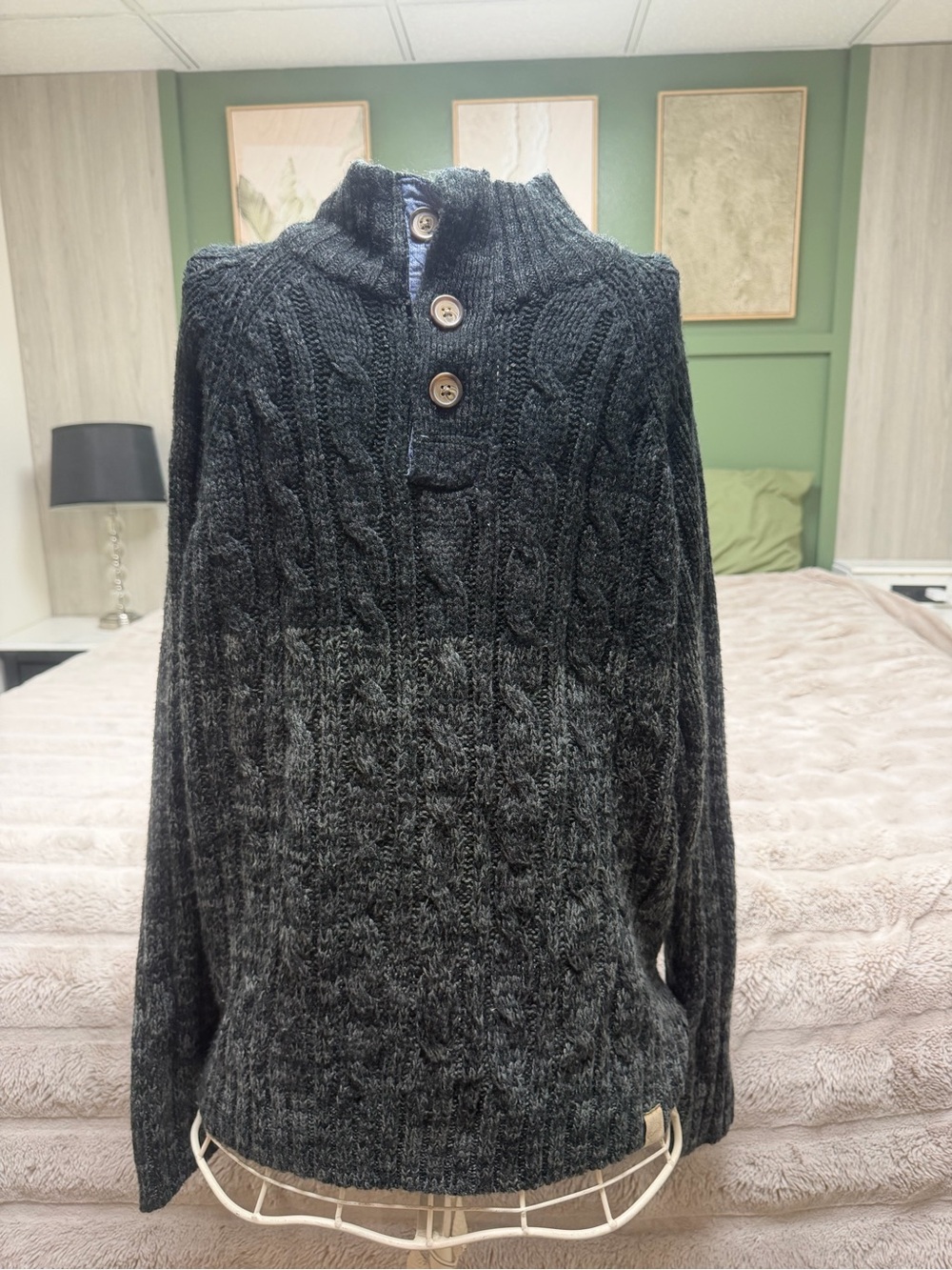 Weatherproof Men's Charcoal Cable-Knit Button Turtleneck Sweater